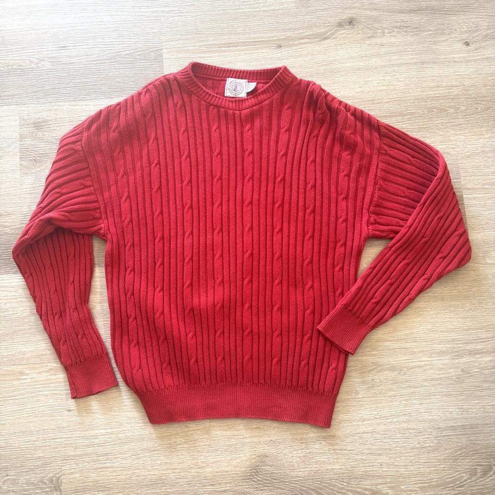 Vintage Cape Isle Knitters Cable‎ Knit Sweater Red Made In USA Men's Size Large